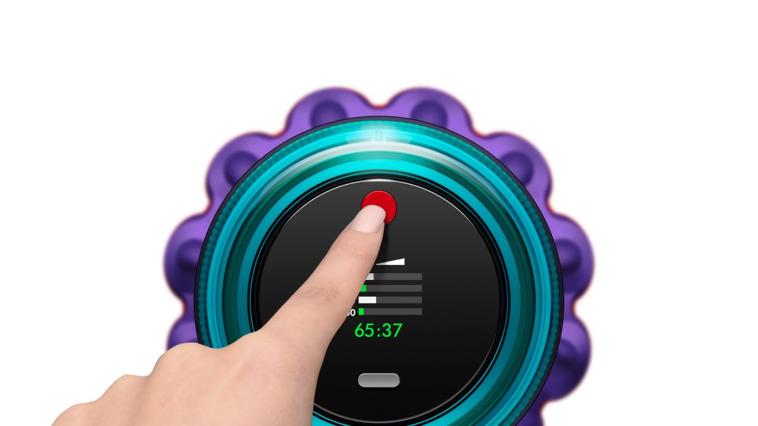 A close-up shot of the Dyson Gen5detect vacuum's LCD screen. The Dyson Gen5detect vacuum's LCD screen.